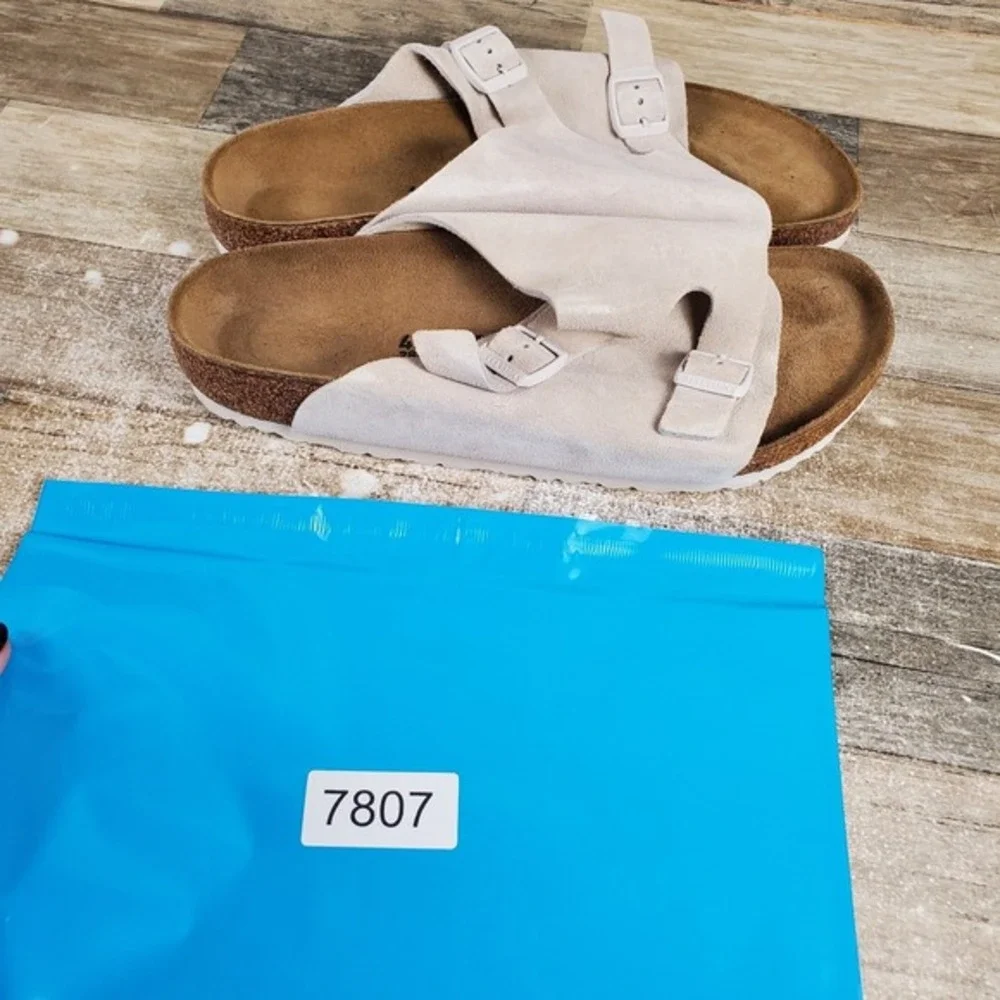 Birkenstock Zurich Slide Sandals Mens 10 Antique White Suede‎ Leather Adjustable